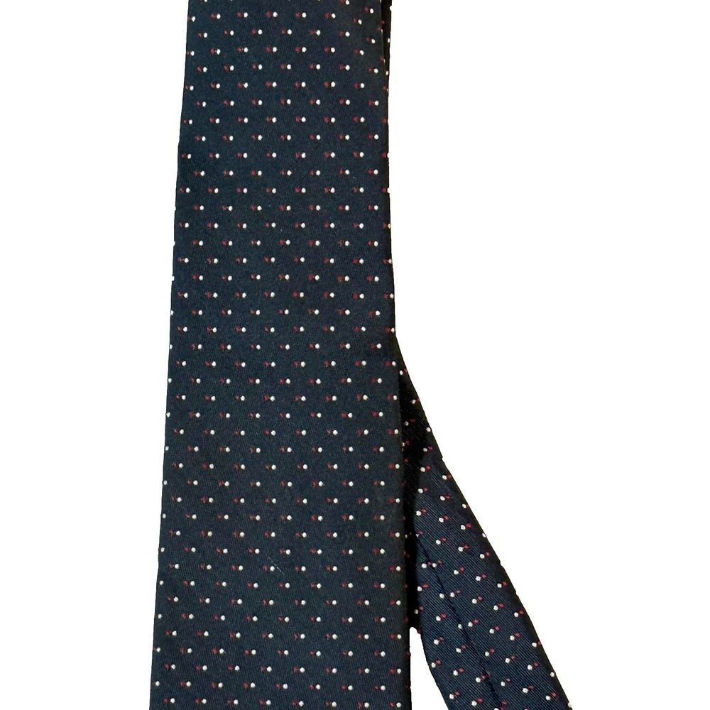 Vintage Italian Silk‎ Tie Navy Red White Micro Dot Foulard Old Money